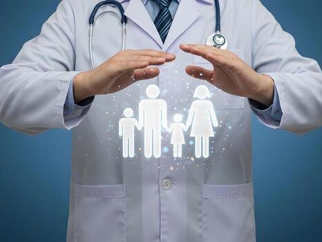 Family reviewing health insurance coverage options together